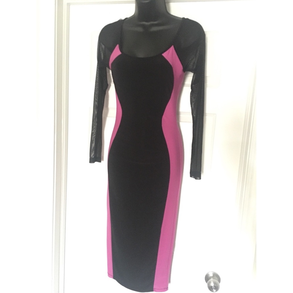 Midi Dress with Sheer Long Sleeves